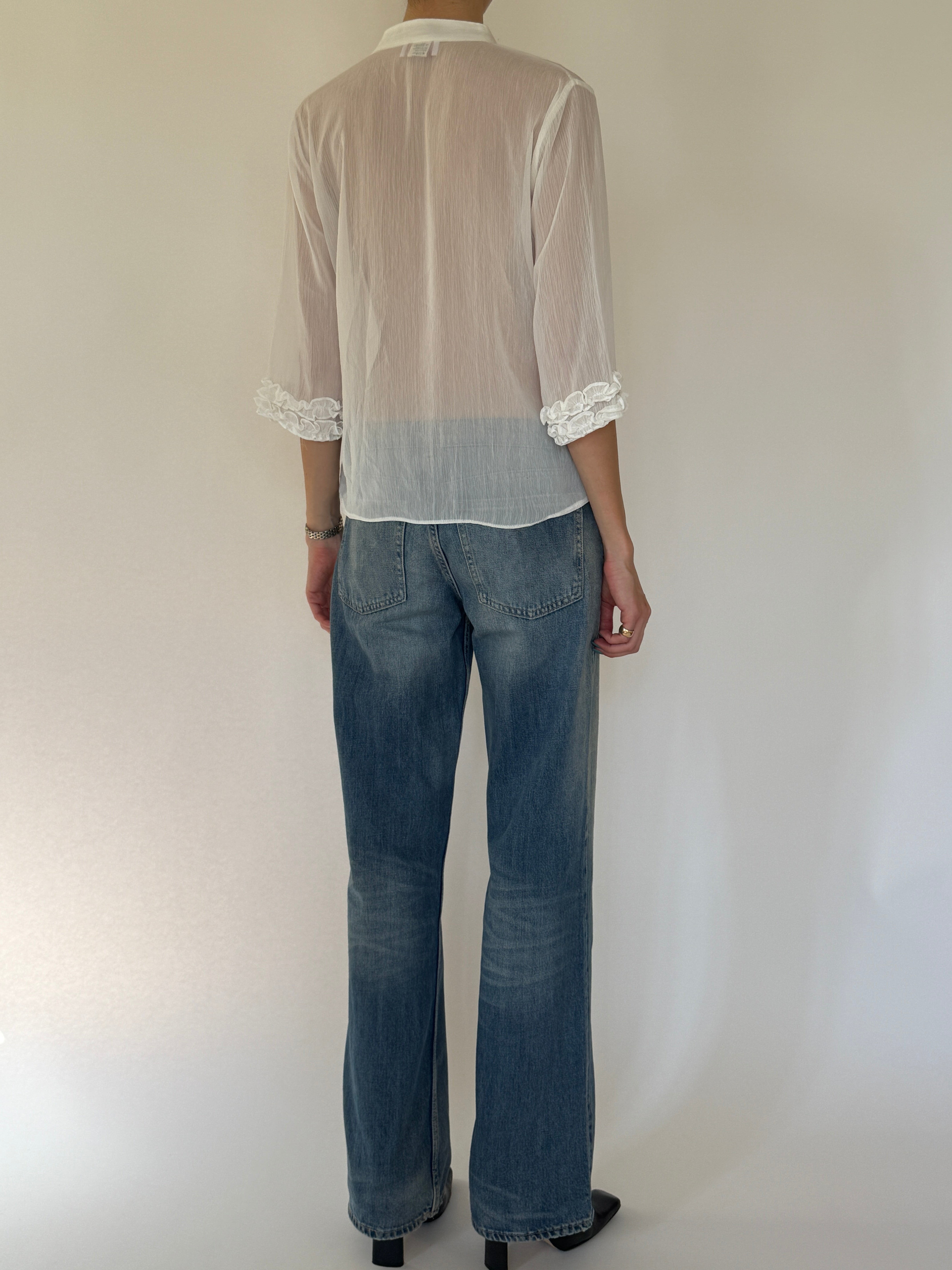 Vintage white ruffle blouse back view