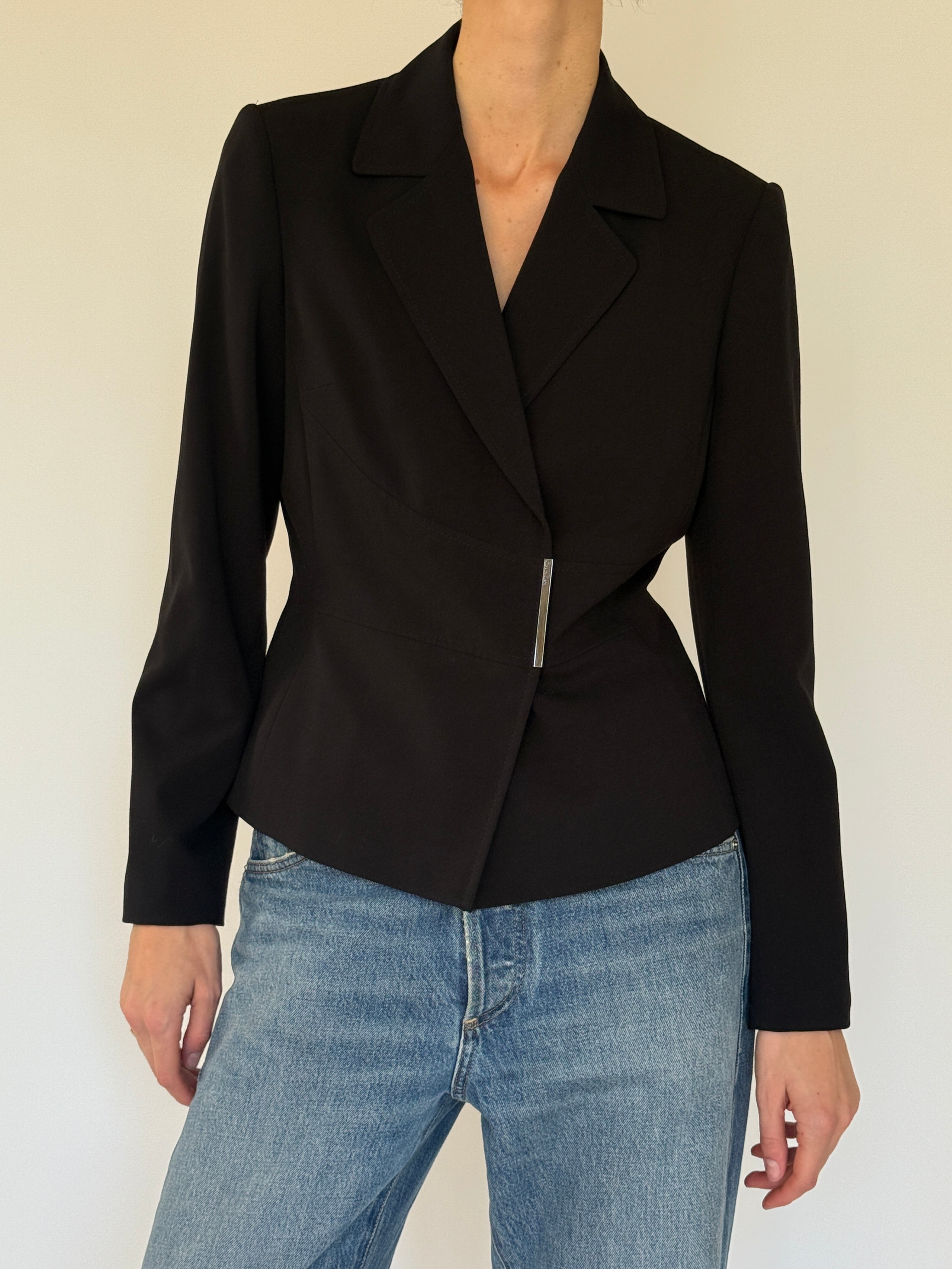 Vintage Calvin Klein blazer silver bar closure detail