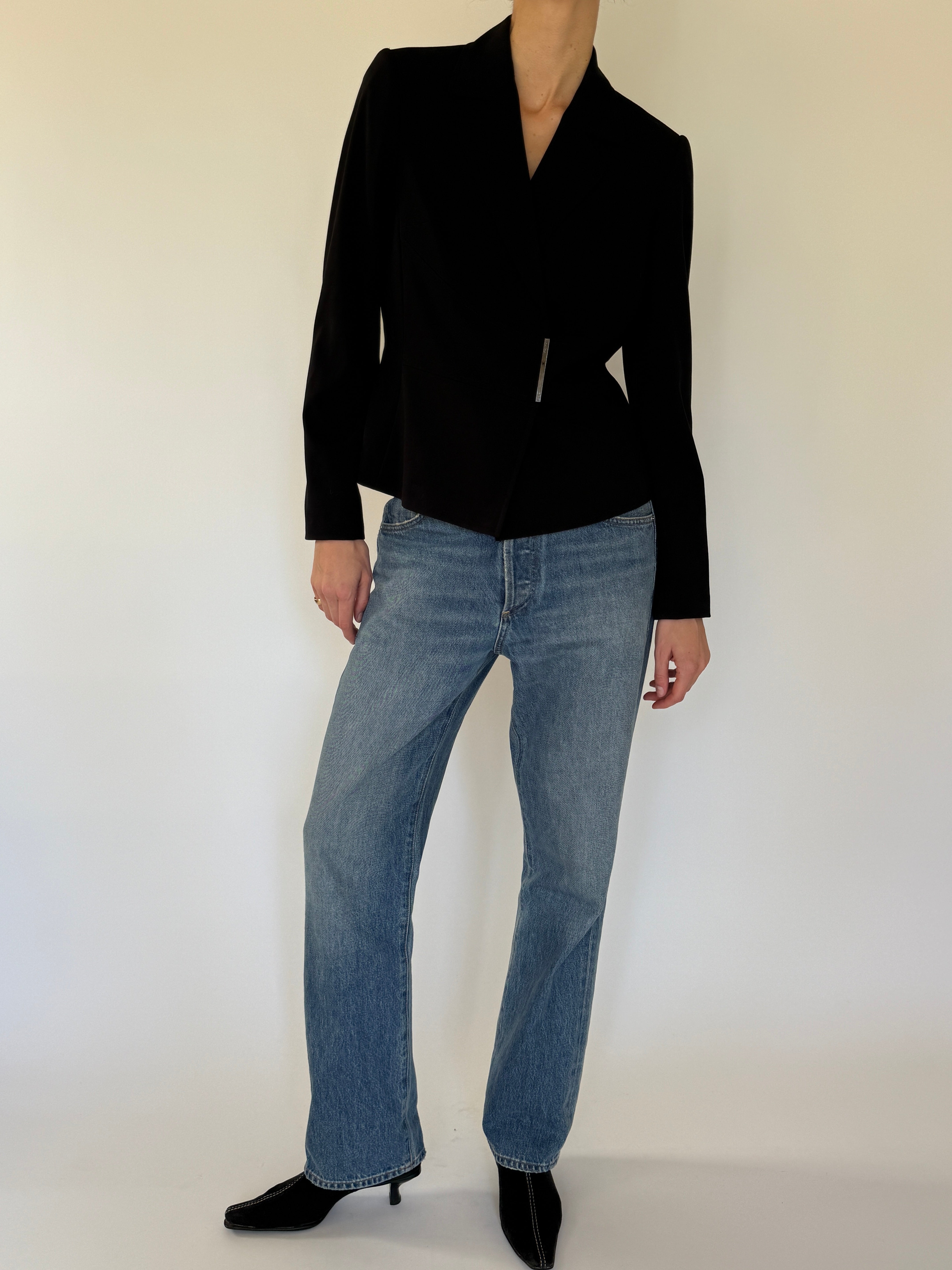 Vintage Calvin Klein black tailored blazer full-length view