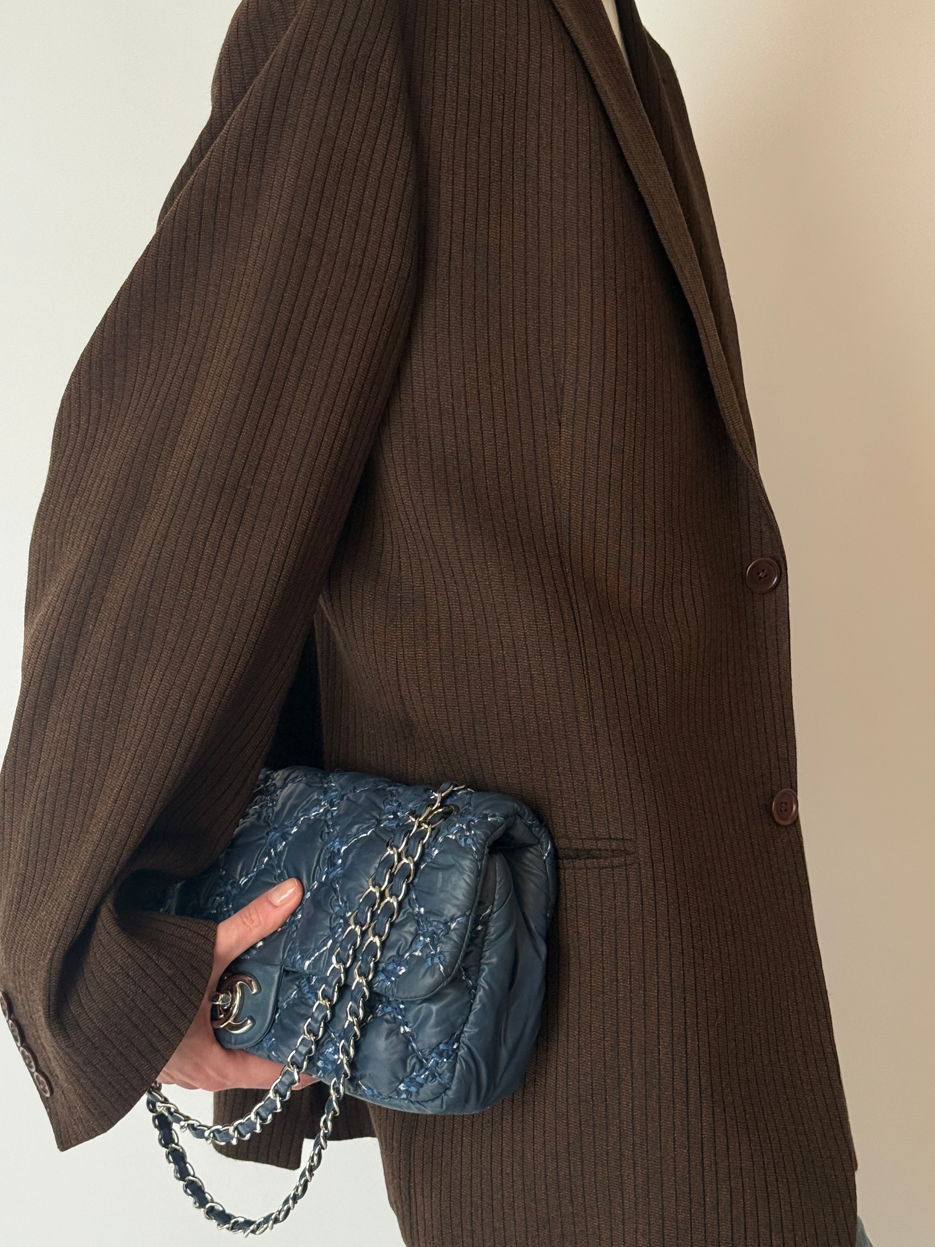 Vintage brown ribbed tailored blazer side view