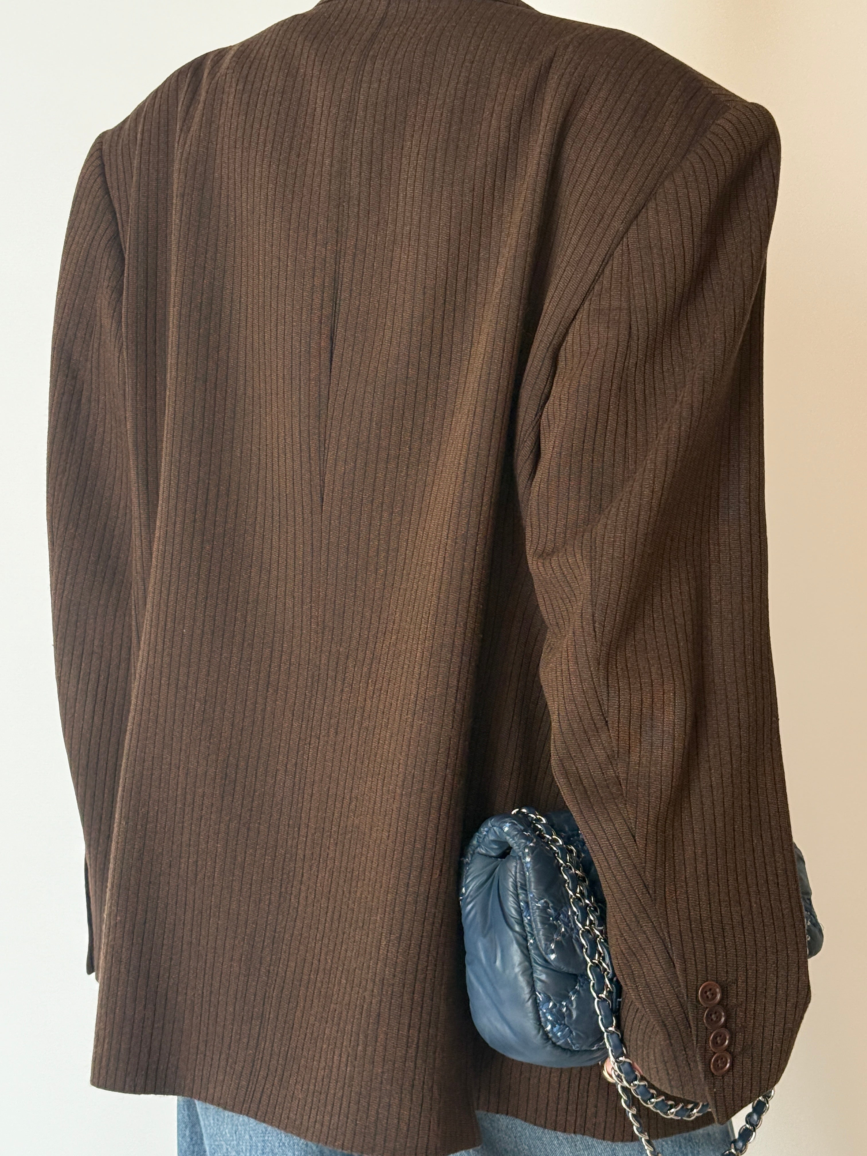 Back view of vintage brown ribbed blazer