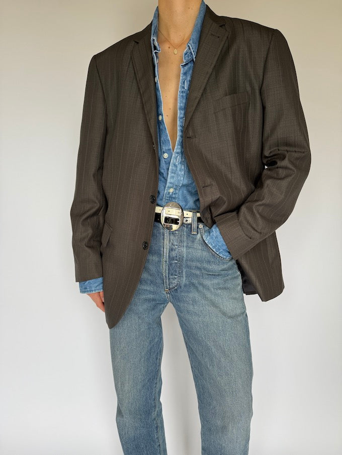 Vintage Pinstripe Blazer Dark Brown 5966