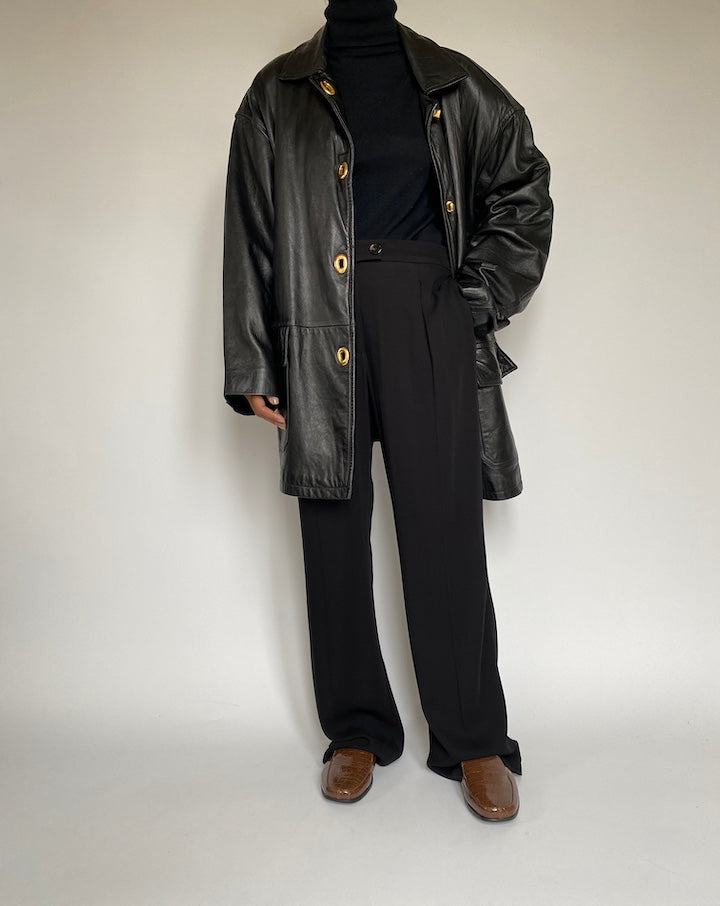 VINTAGE BLACK OVERSIZED LEATHER JACKET 2186