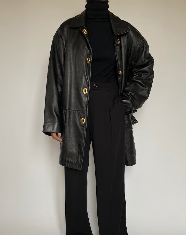 VINTAGE BLACK OVERSIZED LEATHER JACKET 2186