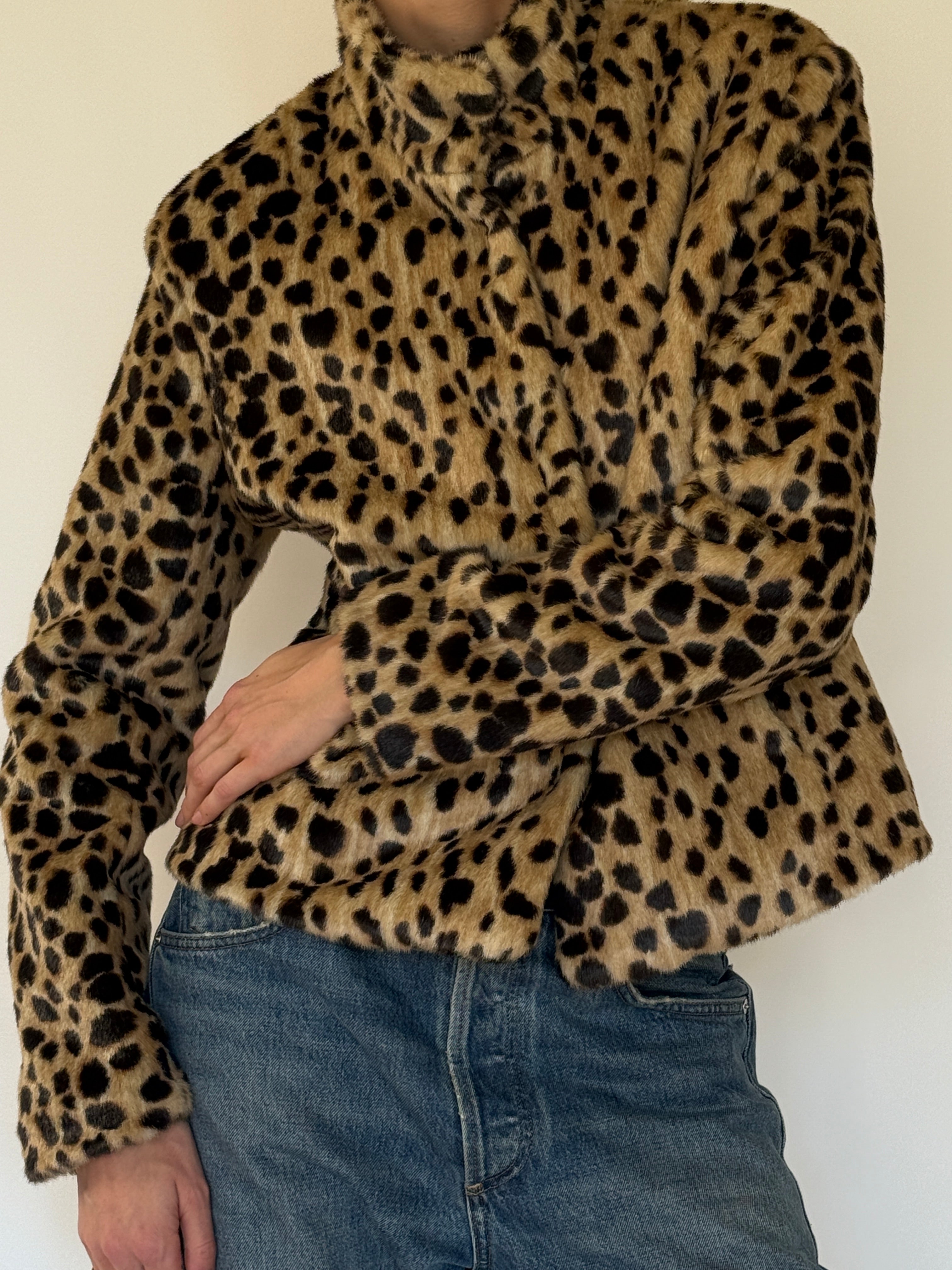 Vintage leopard faux fur jacket front view