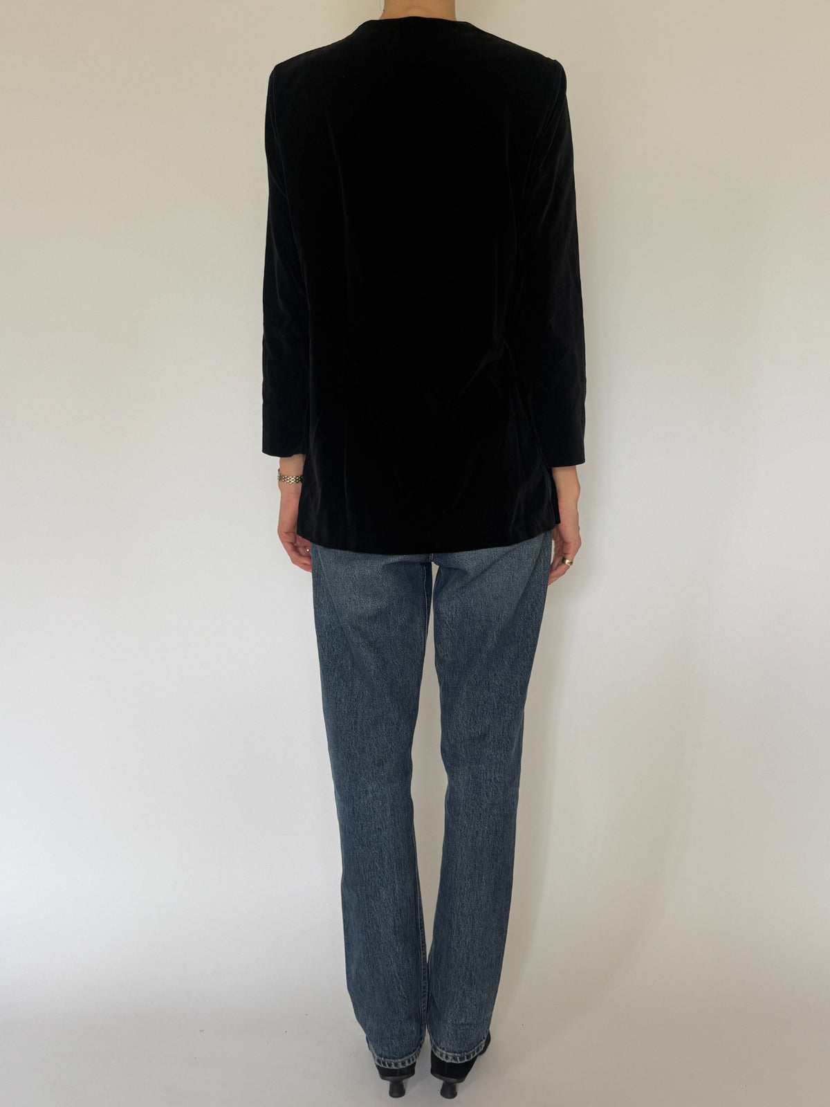 Vintage black velvet blazer back view