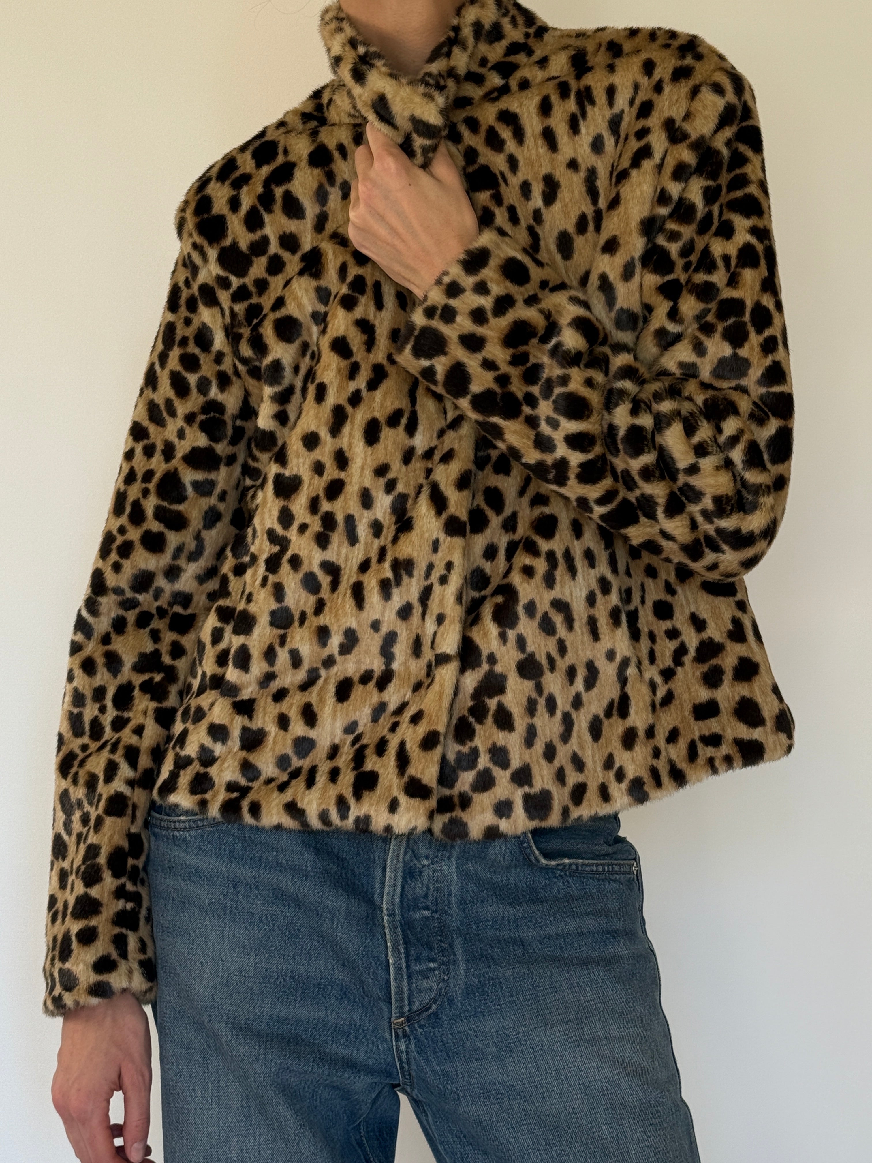Vintage leopard faux fur jacket front view