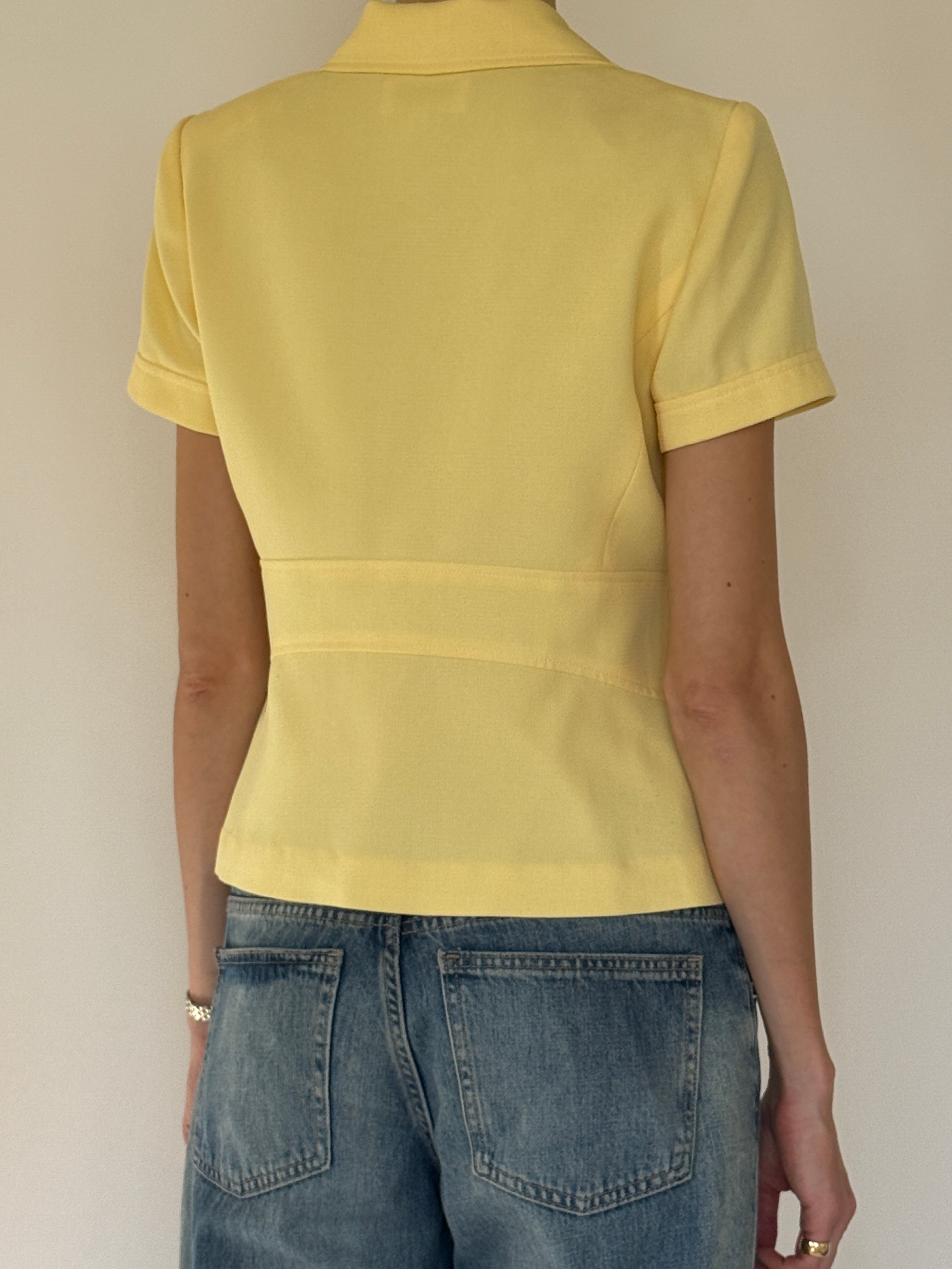 Vintage pastel yellow tailored blazer top back view