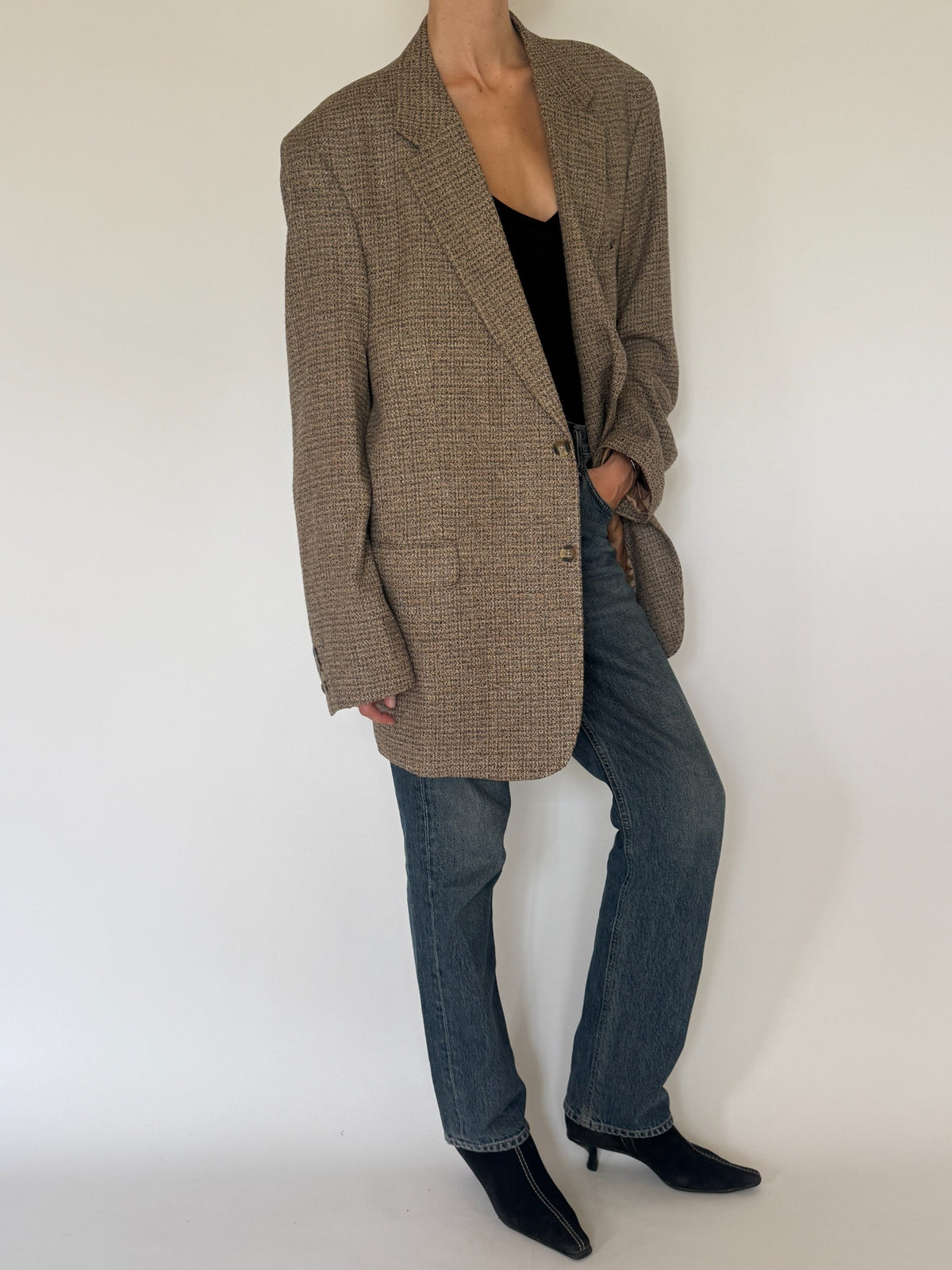 Vintage oversized silk blazer brown front styling