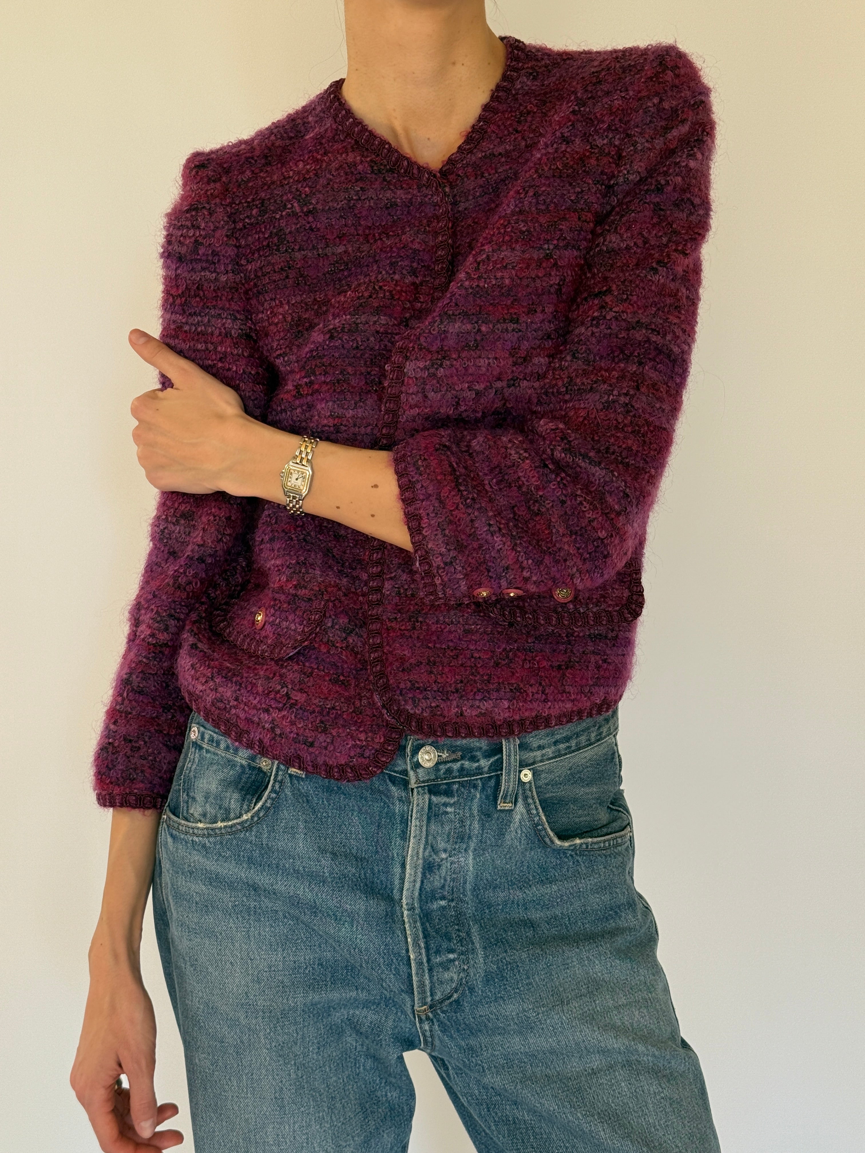 Vintage purple jacket gold-tone button detail