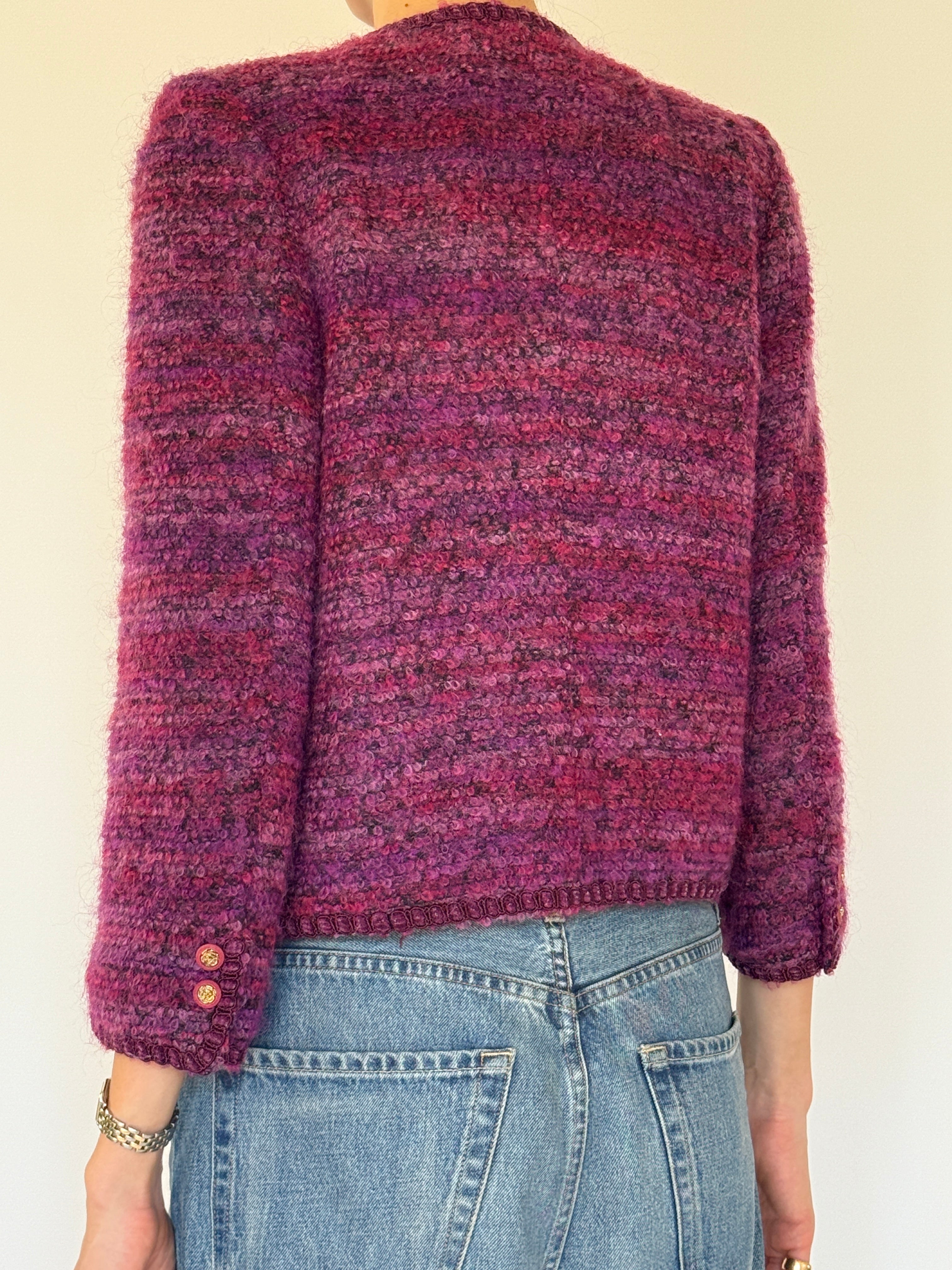 Vintage purple bouclé jacket back view