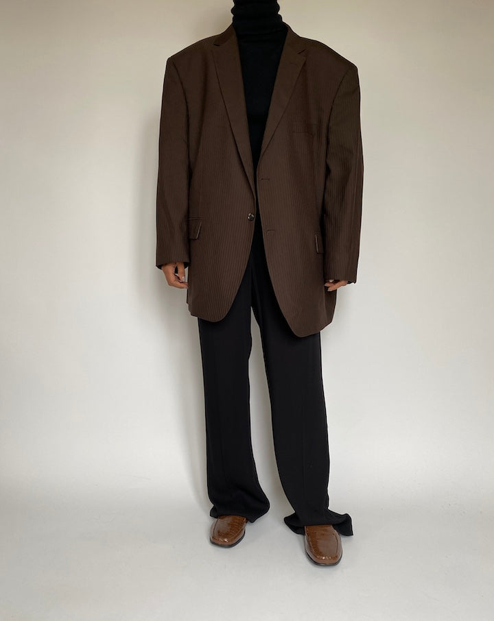 VINTAGE OVERSIZED BROWN PINSTRIPED BLAZER 2192