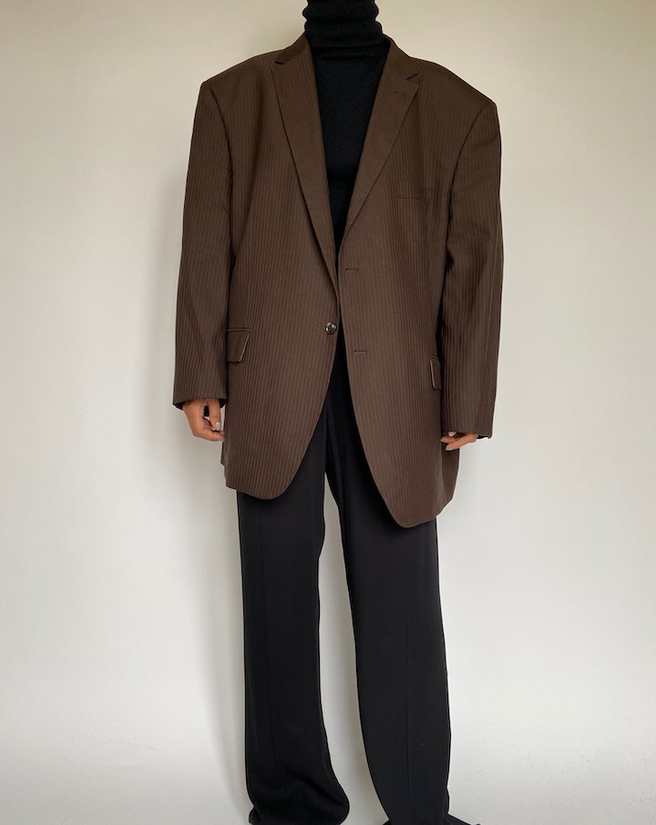 VINTAGE OVERSIZED BROWN PINSTRIPED BLAZER 2192