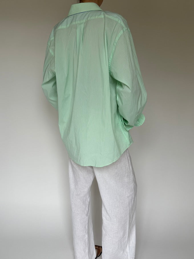 Vintage pinstriped shirt green & white 6221