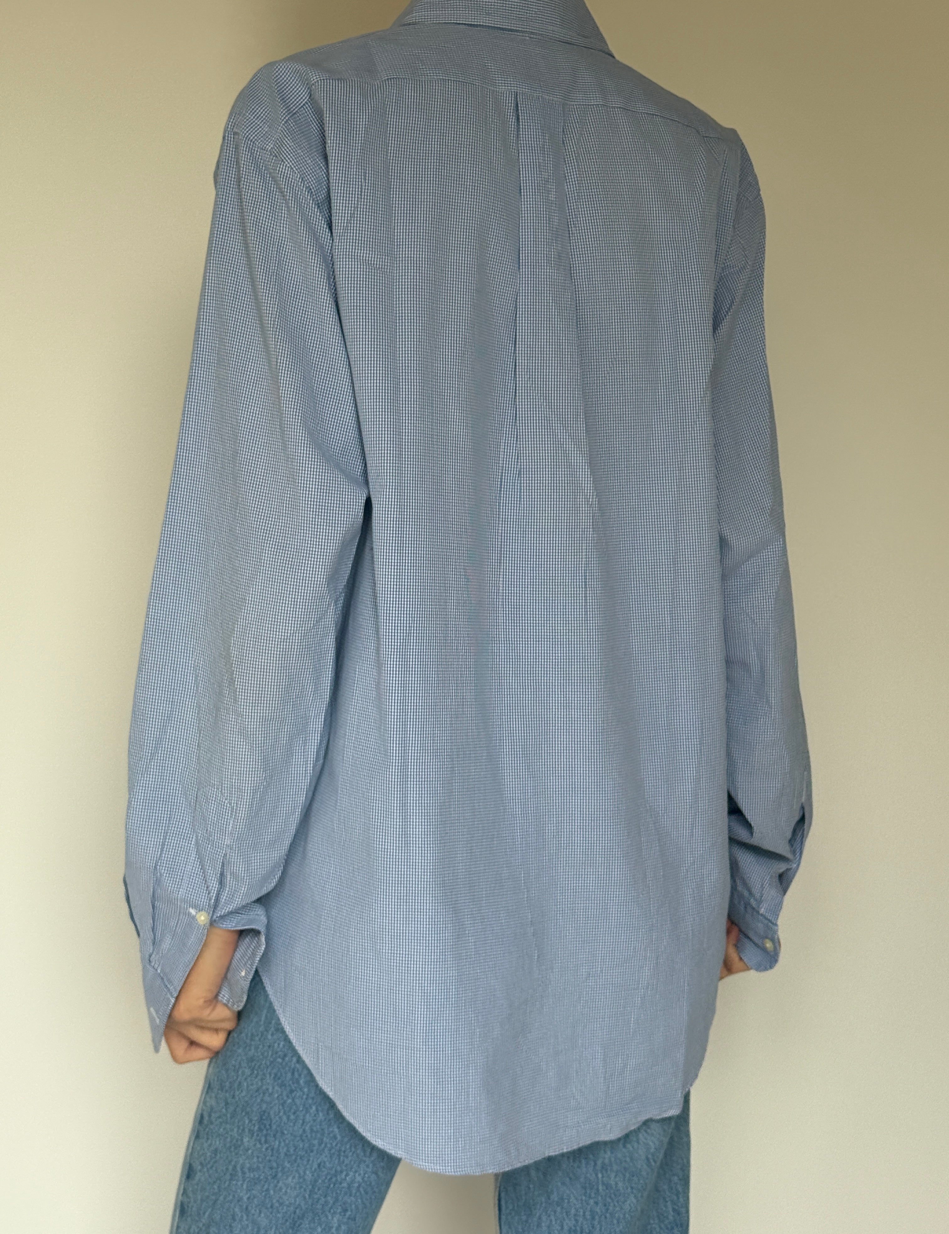 Vintage Striped Gingham Ralph Lauren Shirt Blue 6443