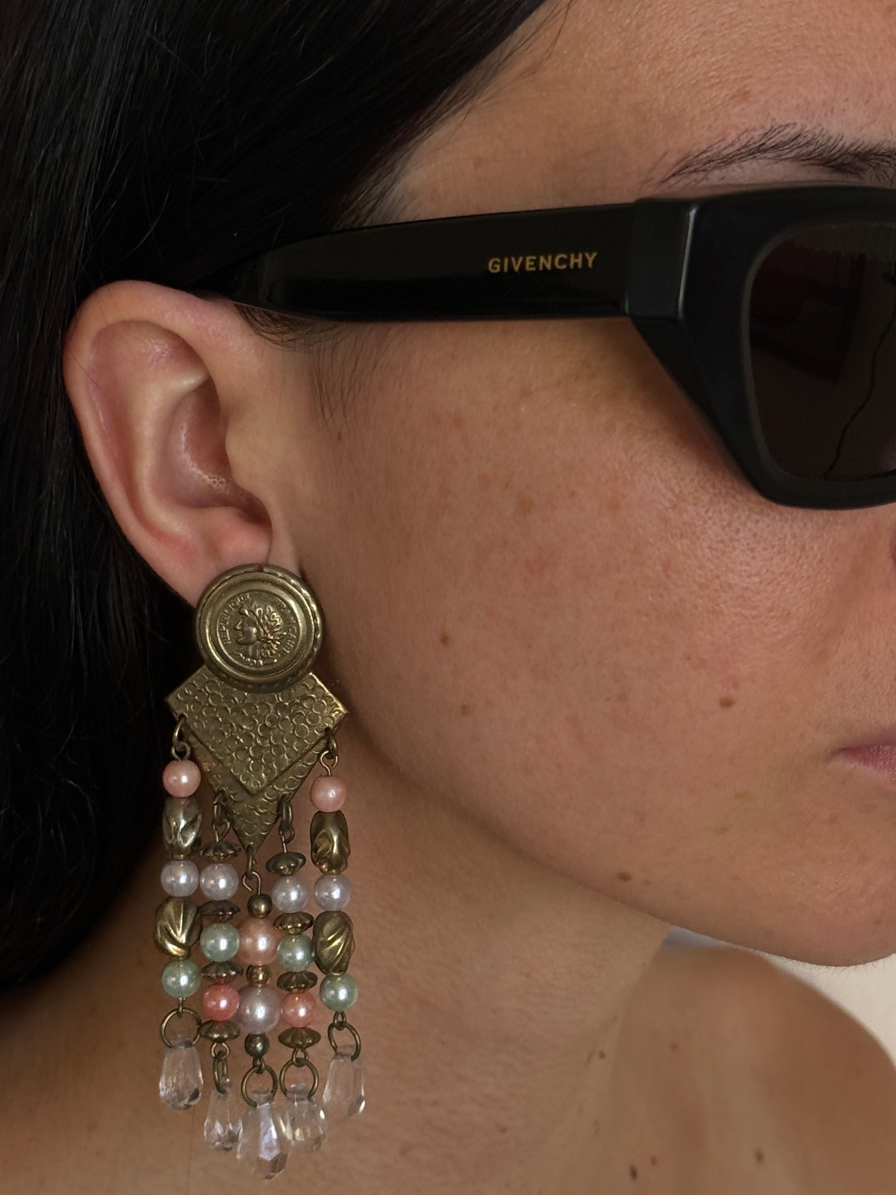 Vintage gold chandelier earrings front view