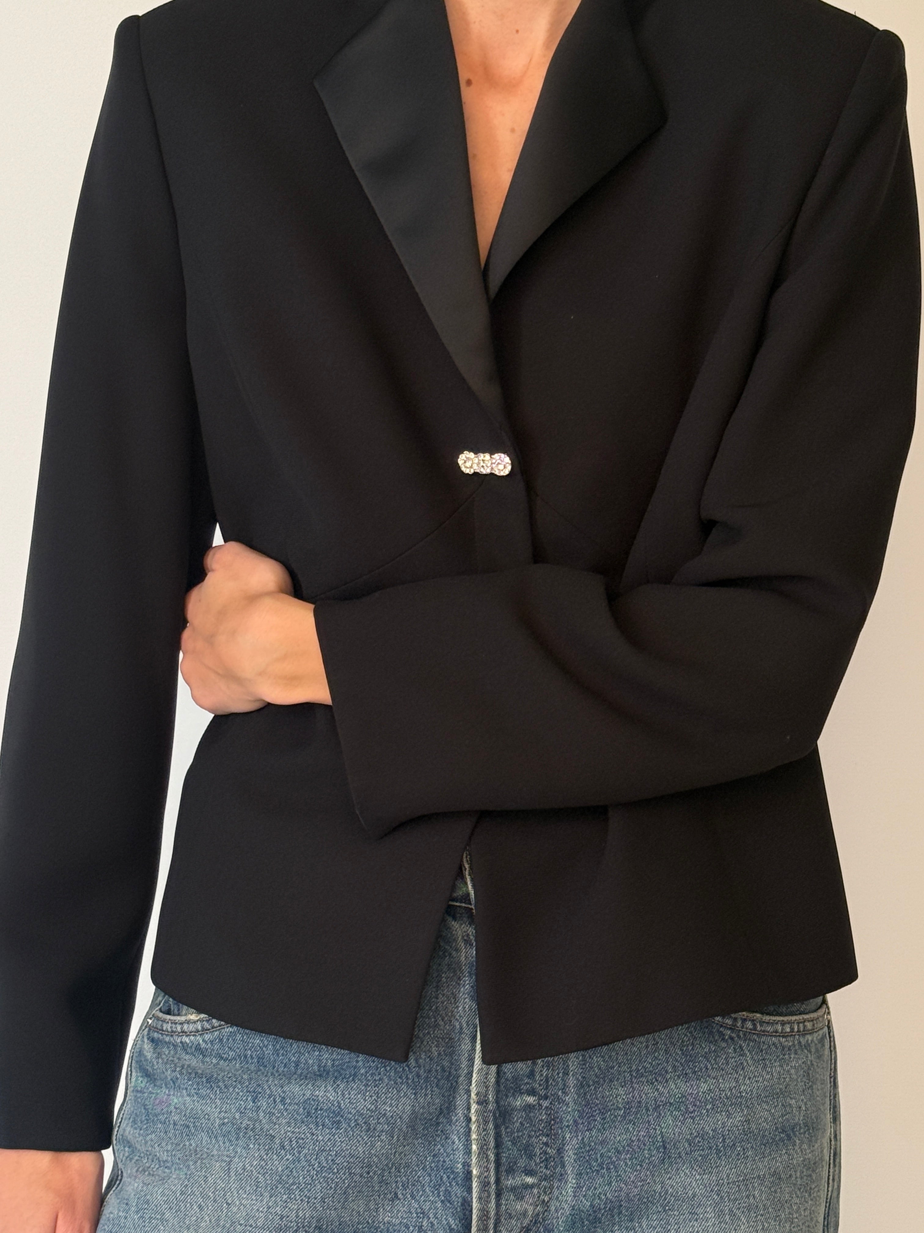 Vintage black embellished blazer front view