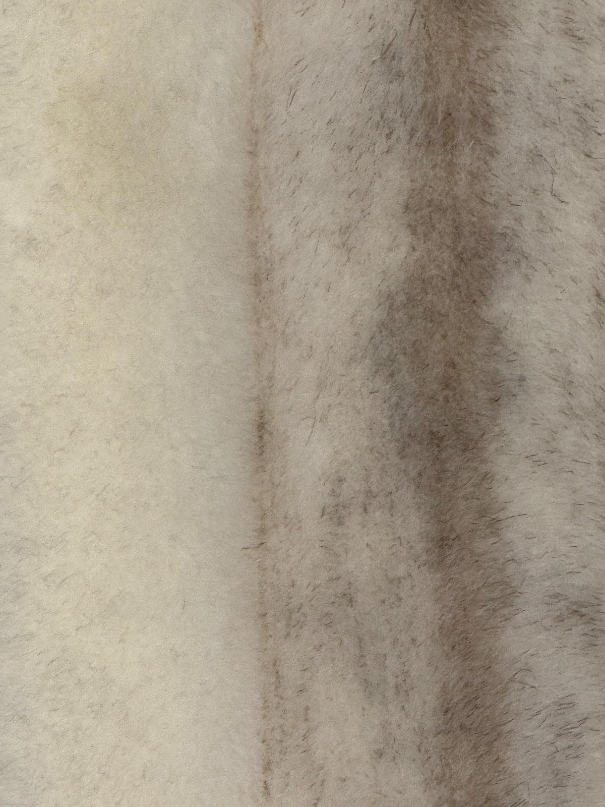 Vintage faux fur coat ivory and taupe fabric close-up