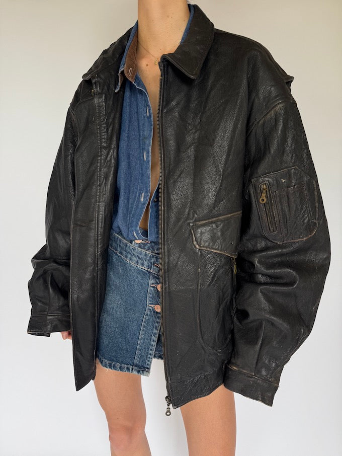 Vintage Oversized Leather Jacket Black 5457