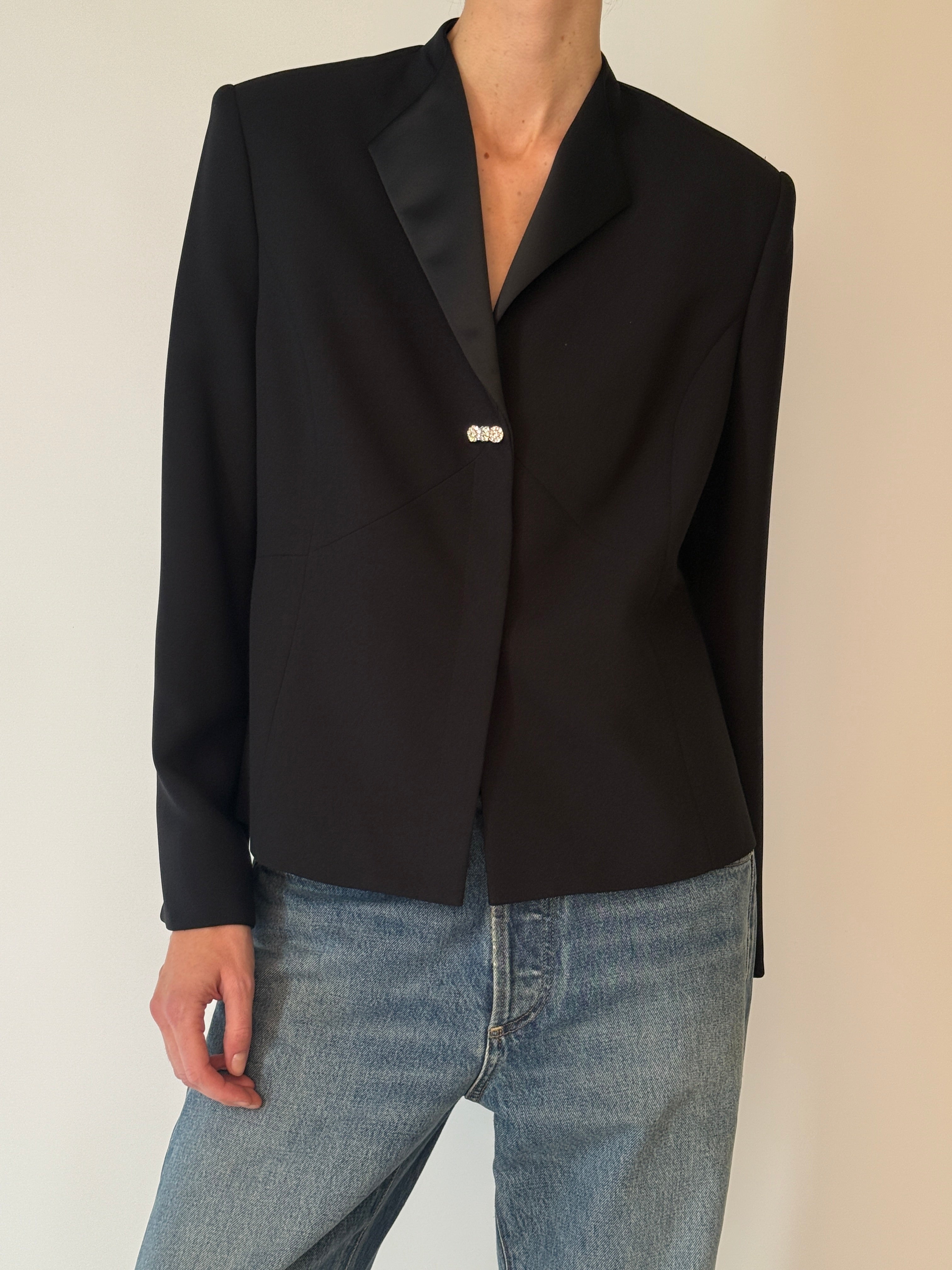 Vintage black embellished blazer front view
