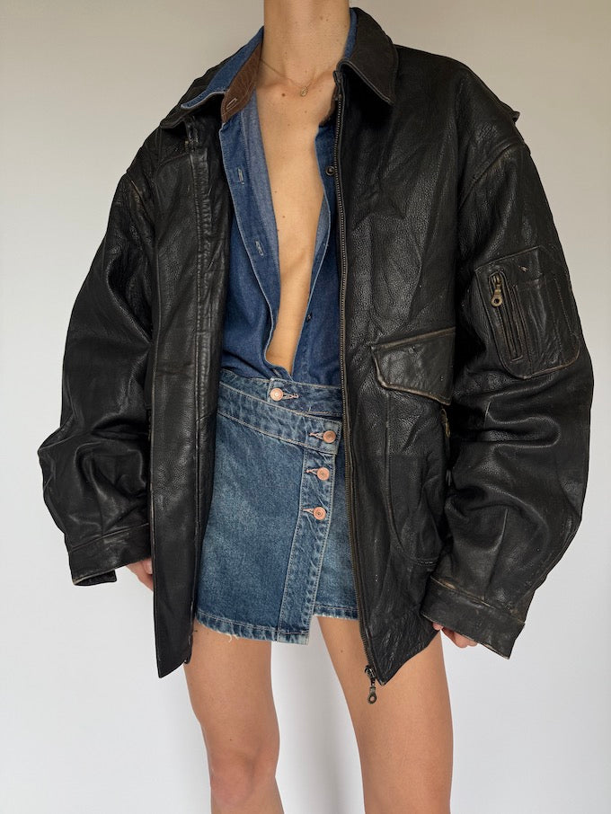 Vintage Oversized Leather Jacket Black 5457