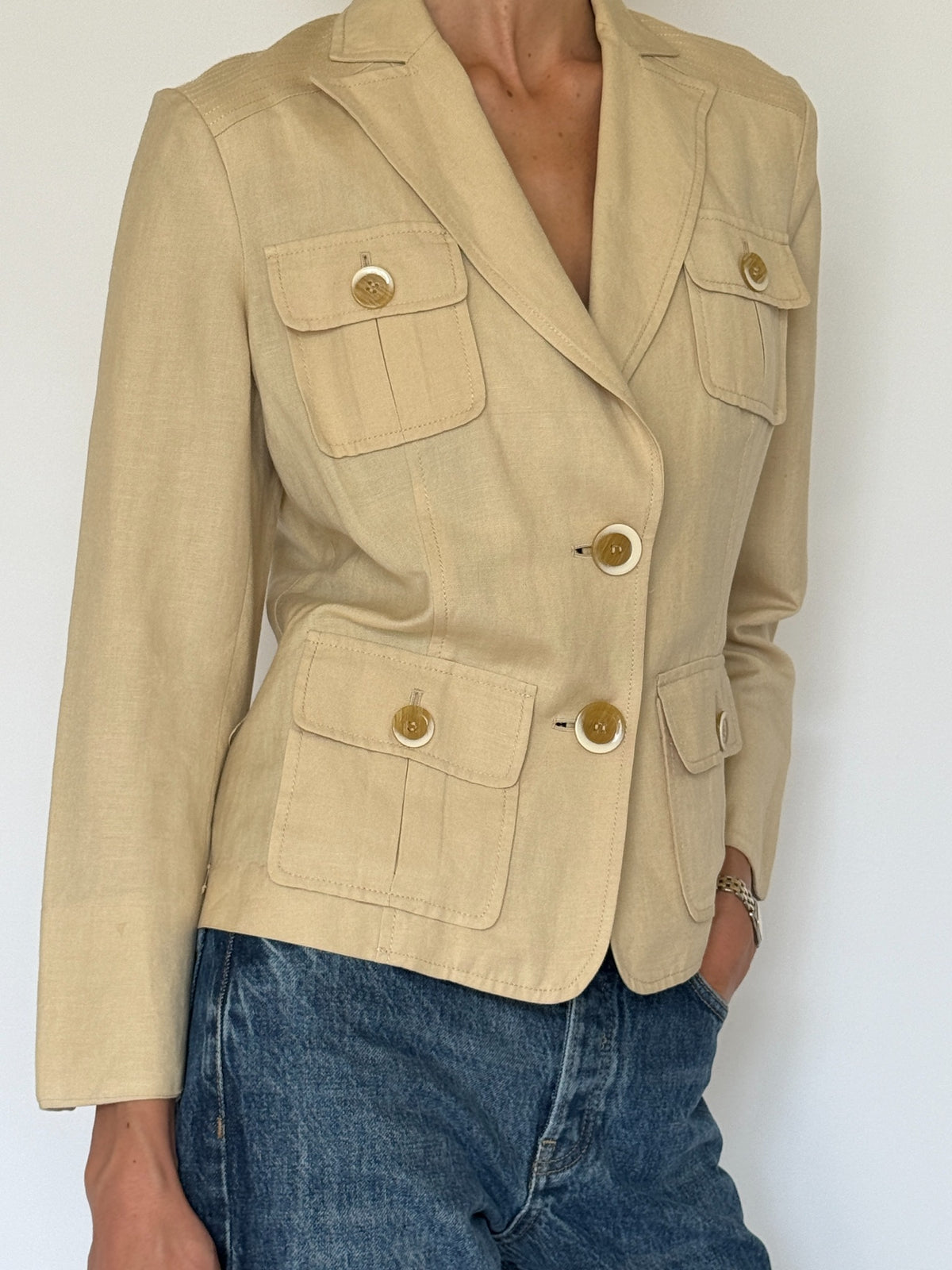 Vintage beige utility blazer final angle