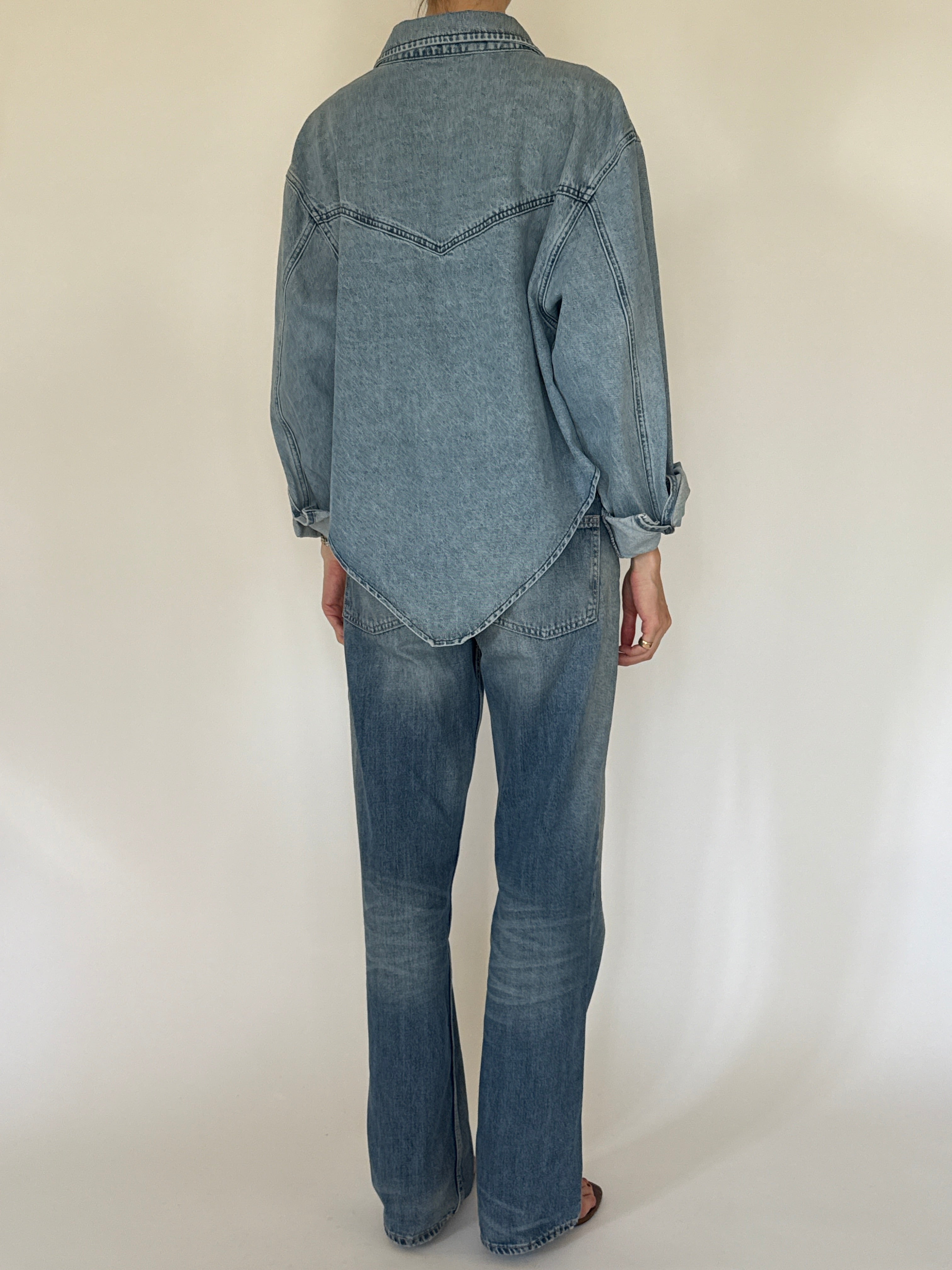 Vintage light blue denim shirt back view