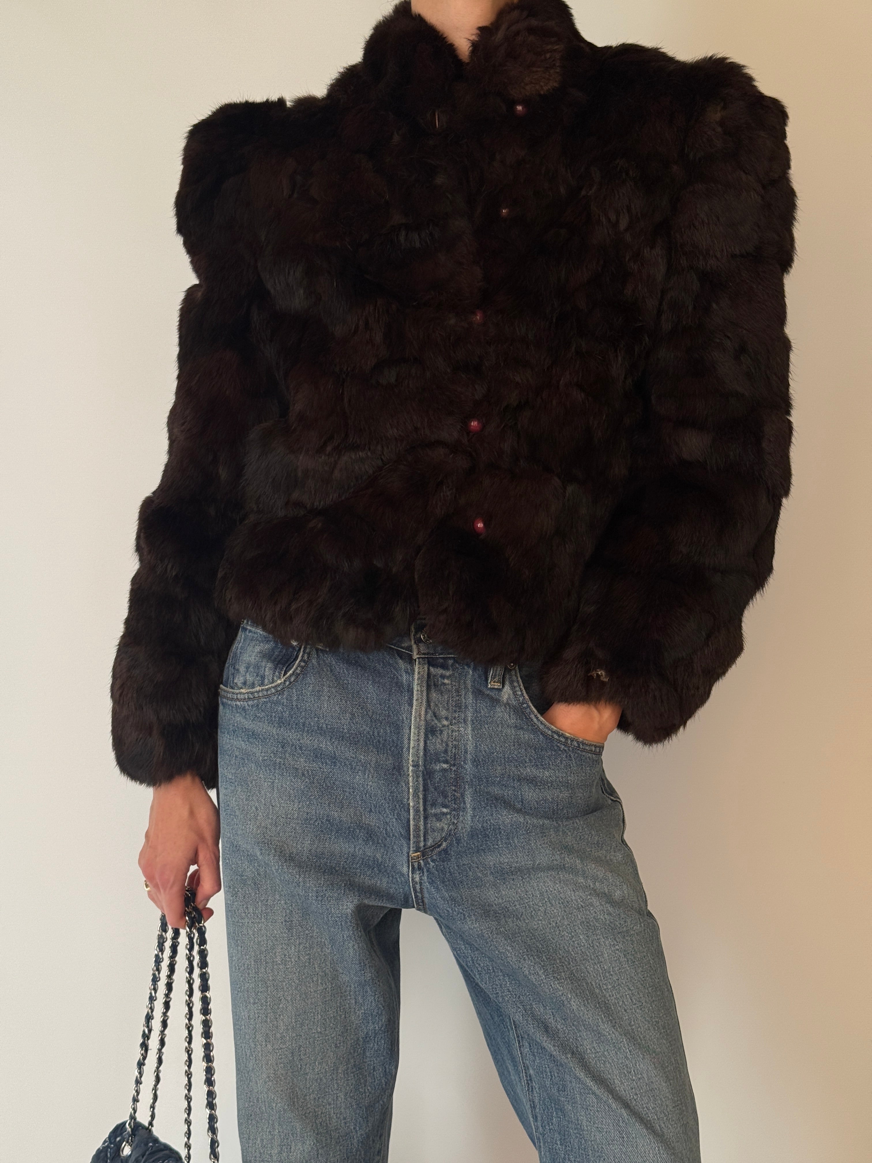 Vintage fur jacket with long sleeves and plush pile