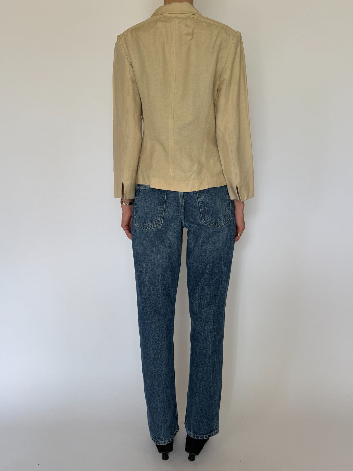 Vintage beige utility blazer close-up detail