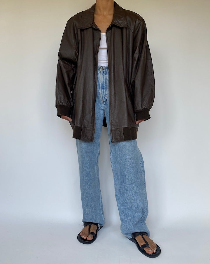 VINTAGE OVERSIZED BROWN LEATHER JACKET 3306