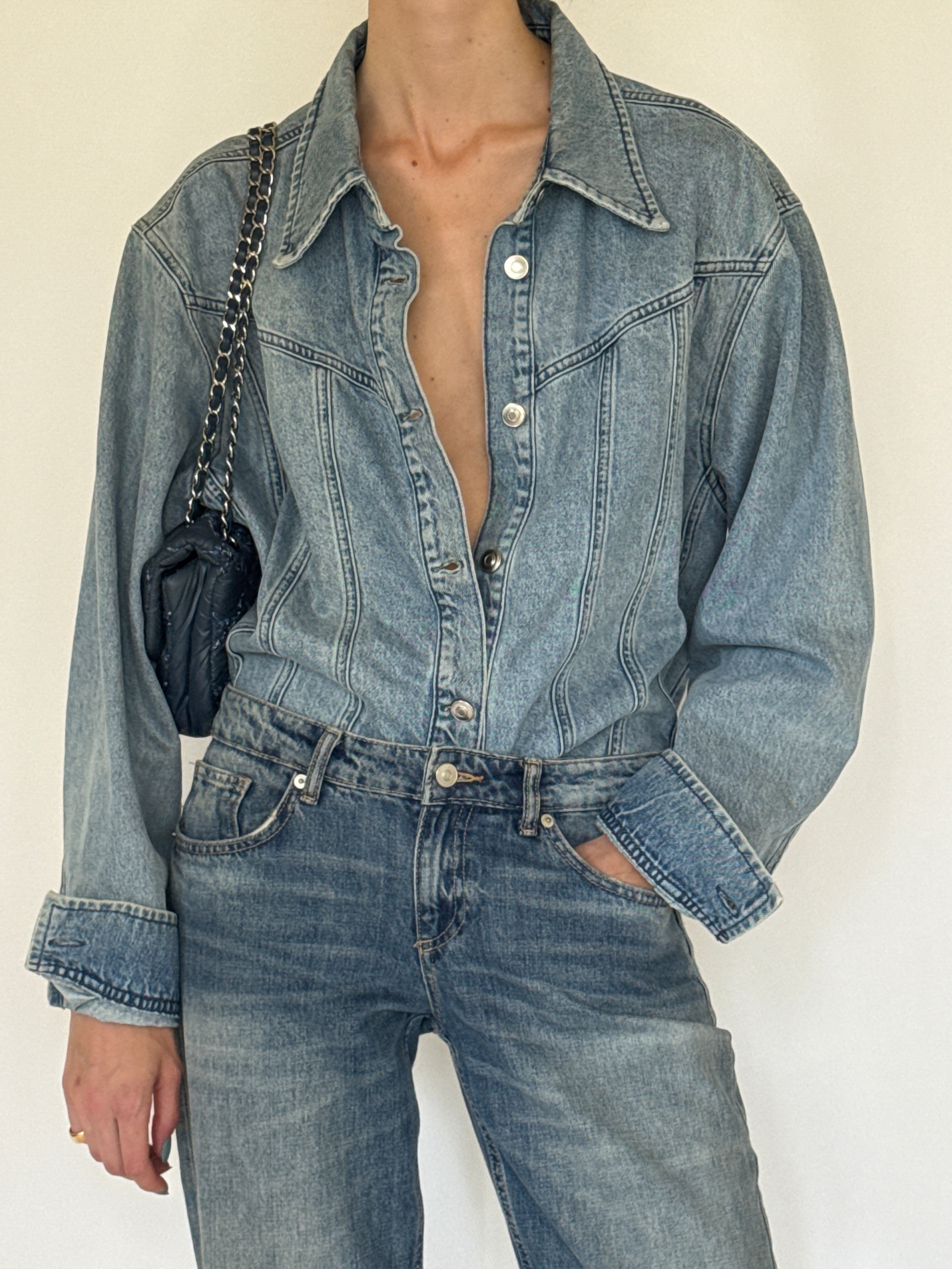 Vintage light blue denim western shirt front view