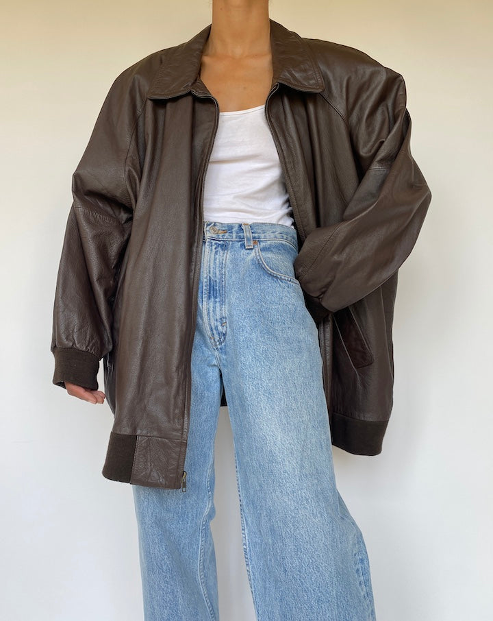 VINTAGE OVERSIZED BROWN LEATHER JACKET 3306