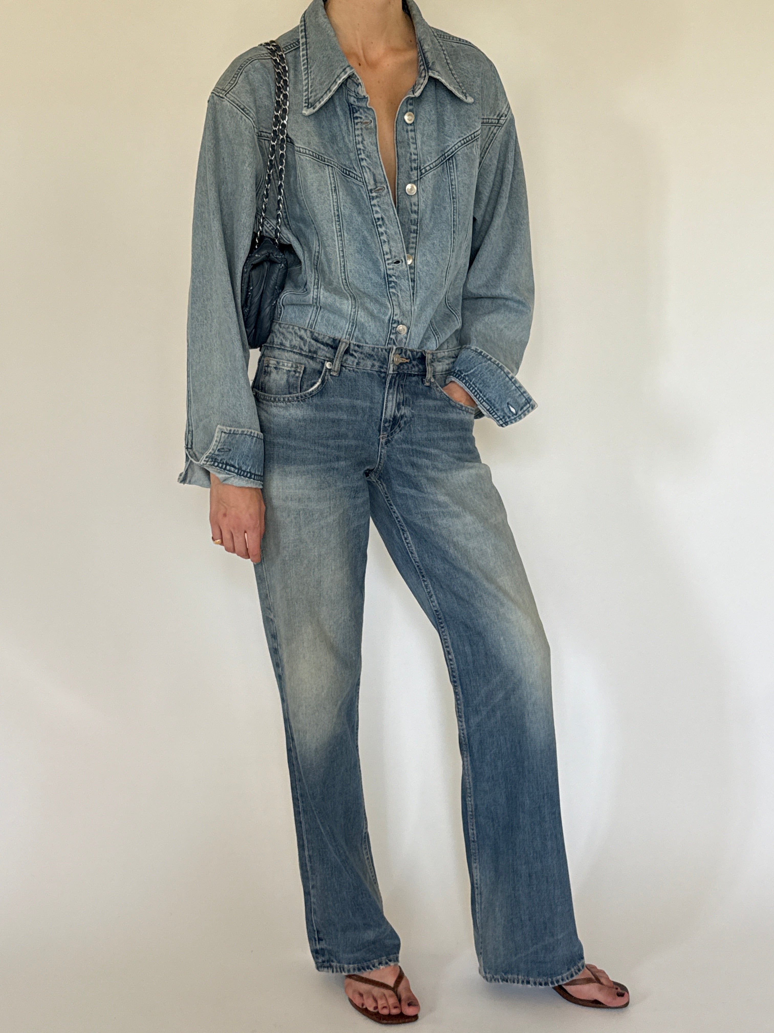 Vintage faded denim western shirt side view
