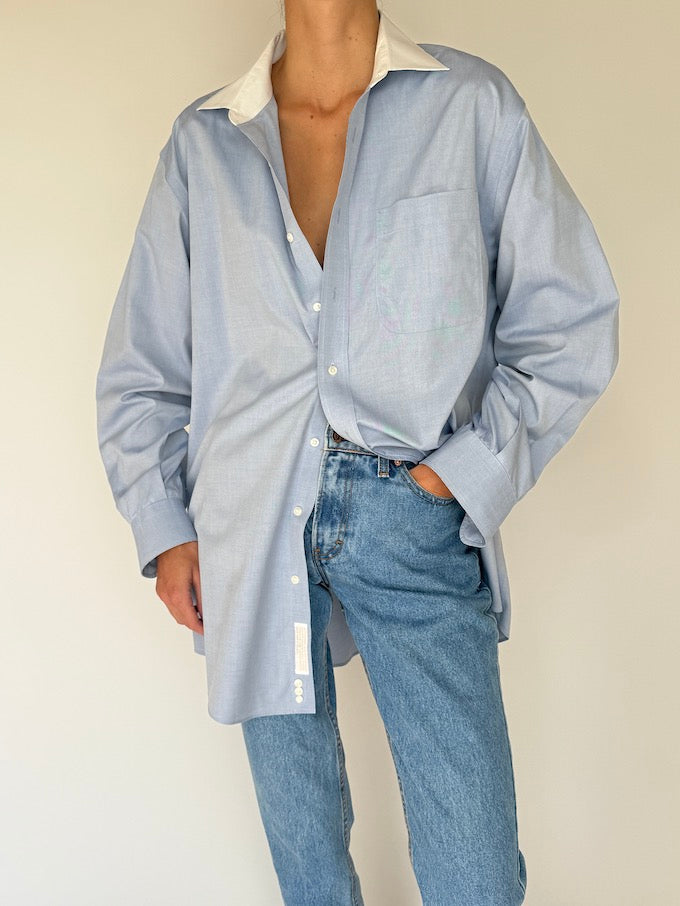 Vintage Cotton Oversized Button-Up Light Blue 6425