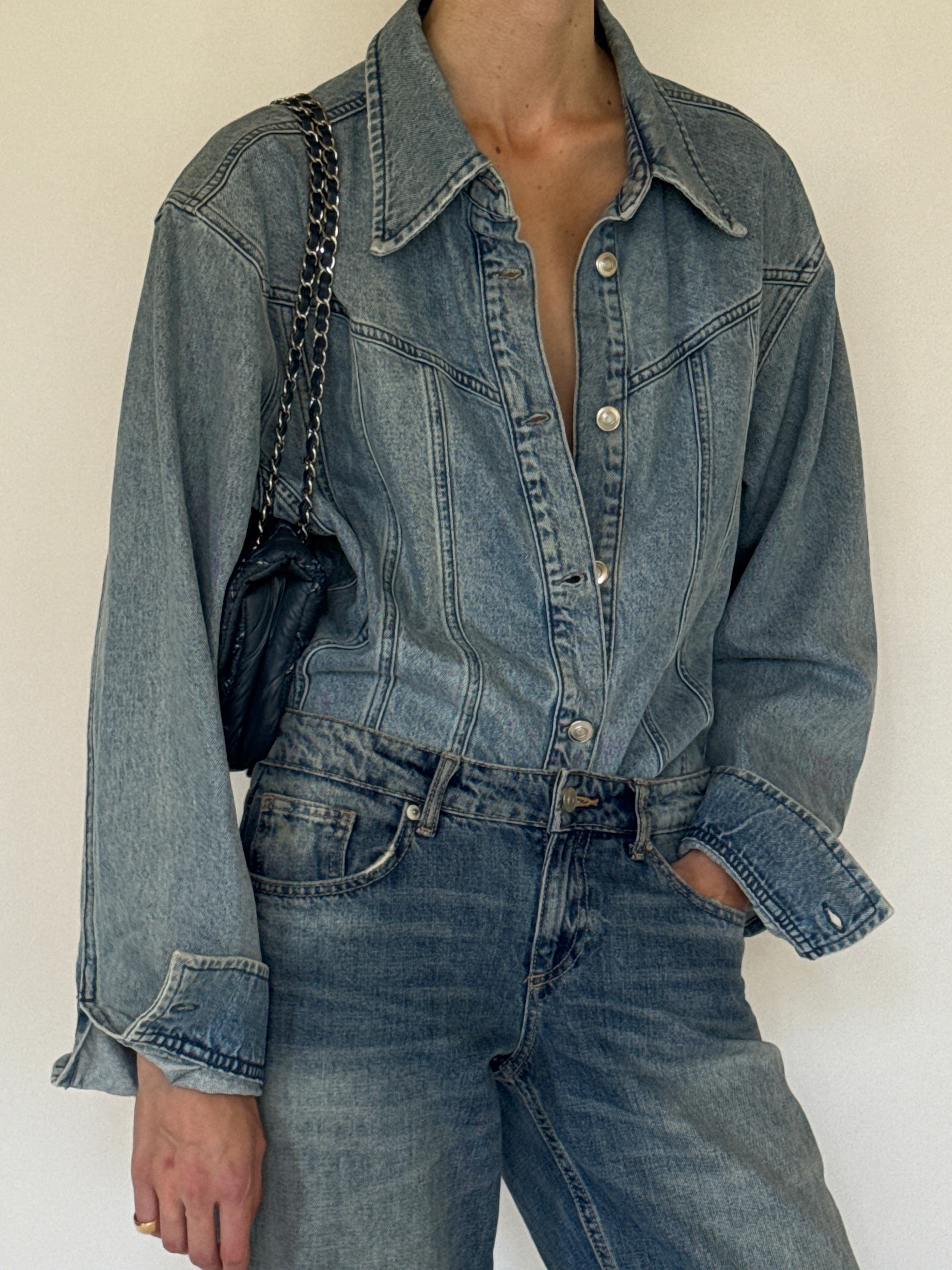 Vintage oversized denim western shirt front angle