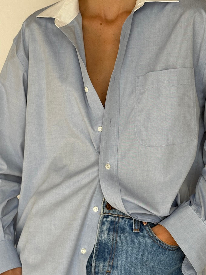 Vintage Cotton Oversized Button-Up Light Blue 6425