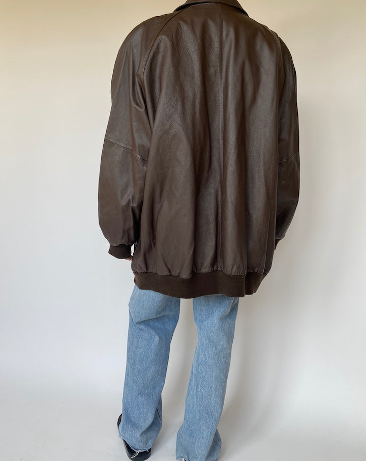 VINTAGE OVERSIZED BROWN LEATHER JACKET 3306