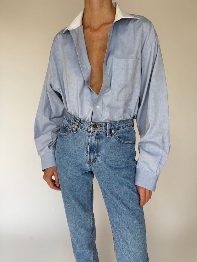 Vintage Cotton Oversized Button-Up Light Blue 6425