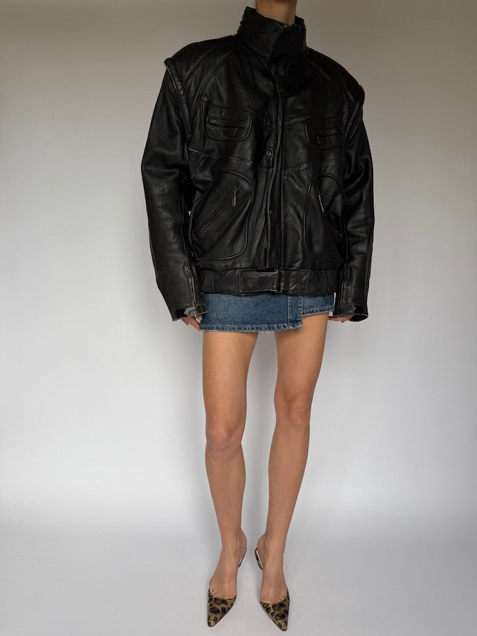 Vintage Black Leather Jacket 5481