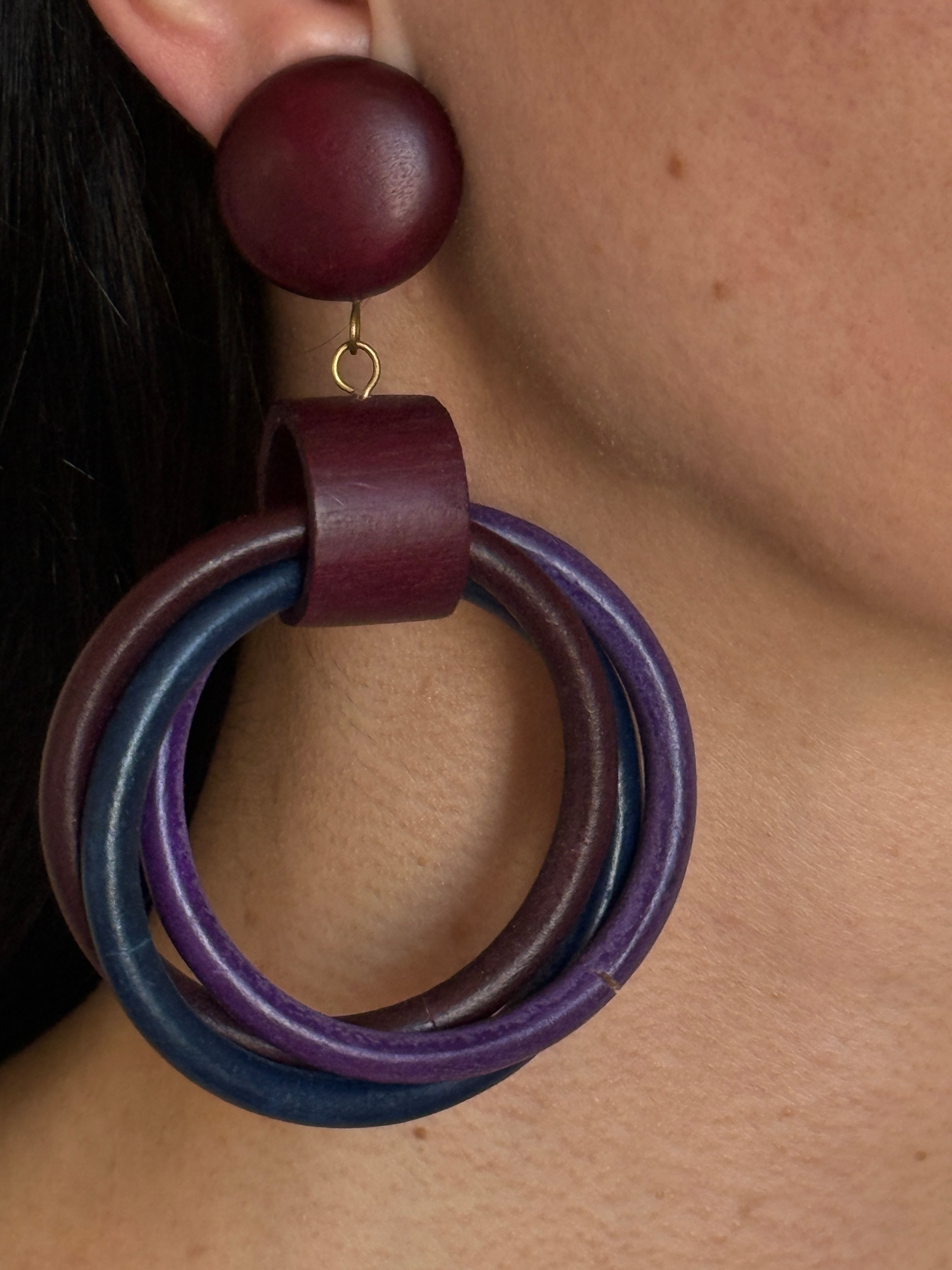 Vintage multicolor layered wooden statement earrings