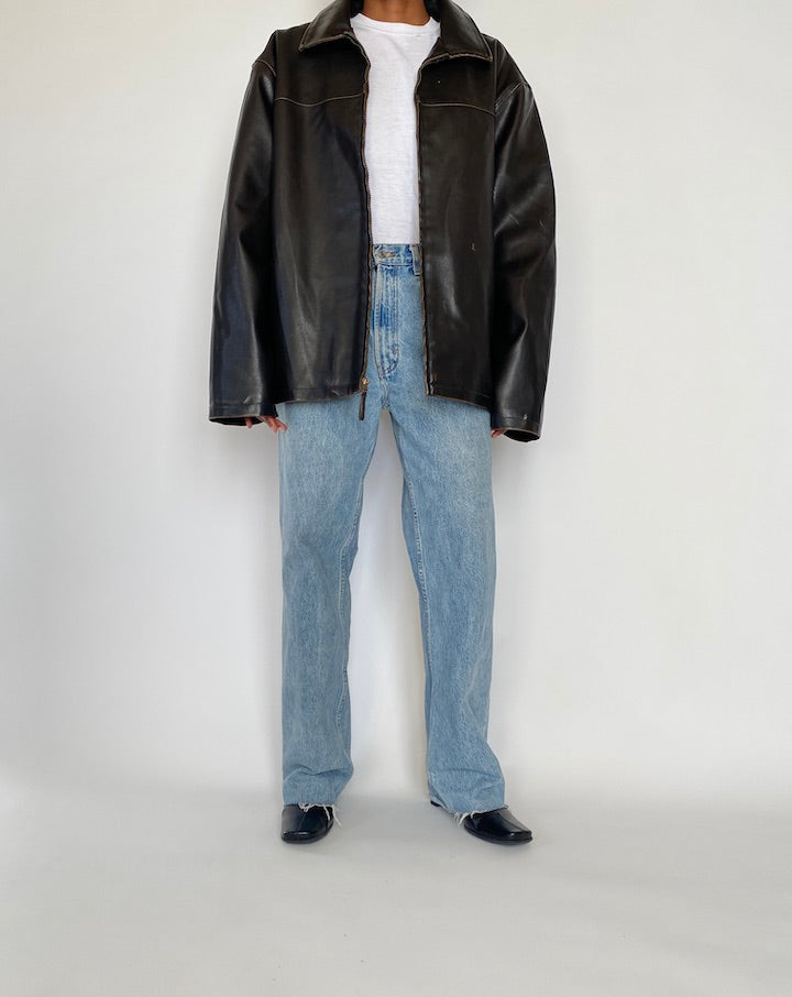 VINTAGE OVERSIZED DARK BROWN FAUX LEATHER JACKET 4254