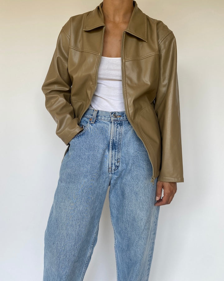 VINTAGE BEIGE FAUX LEATHER JACKET 3309