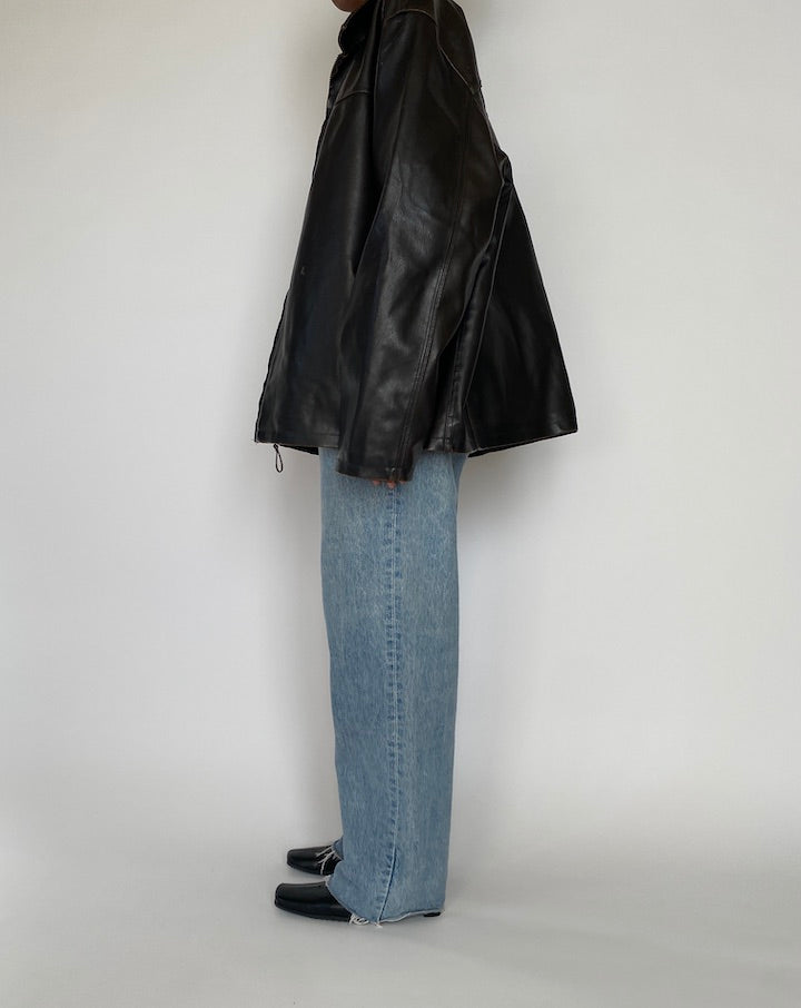 VINTAGE OVERSIZED DARK BROWN FAUX LEATHER JACKET 4254