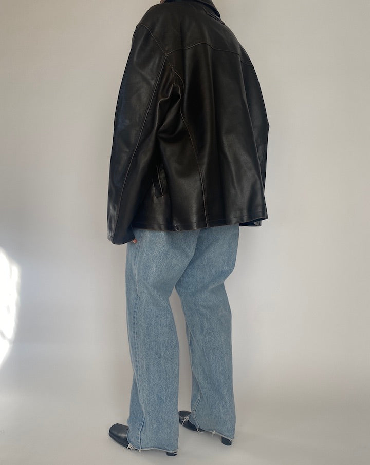 VINTAGE OVERSIZED DARK BROWN FAUX LEATHER JACKET 4254