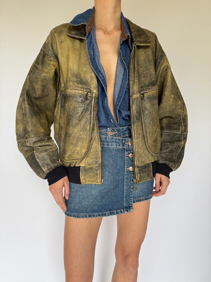 Vintage Distressed Leather Jacket 5450