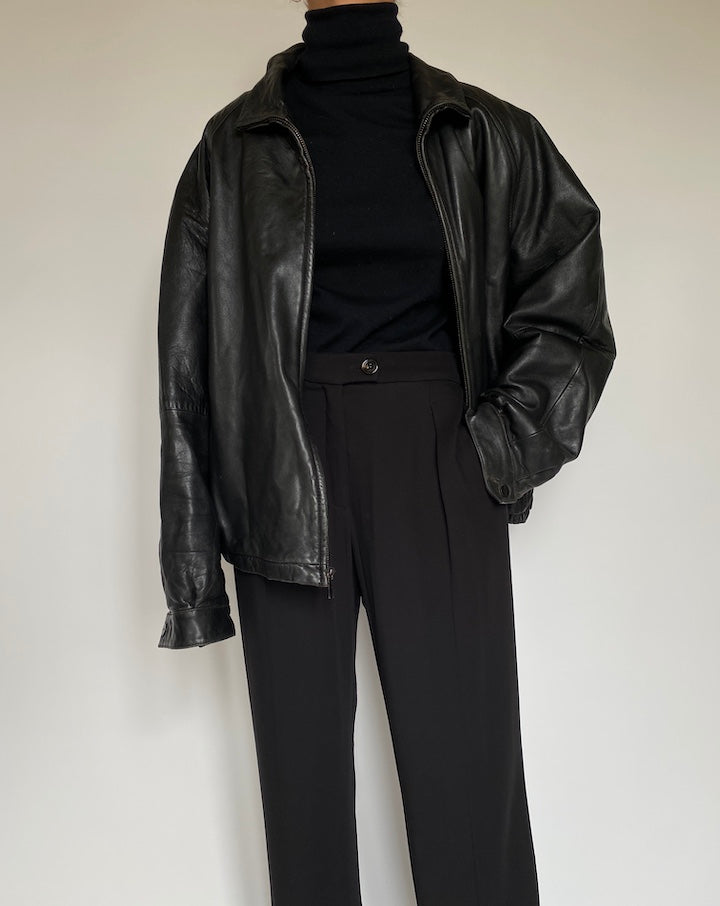 VINTAGE BLACK OVERSIZED LEATHER JACKET 2206