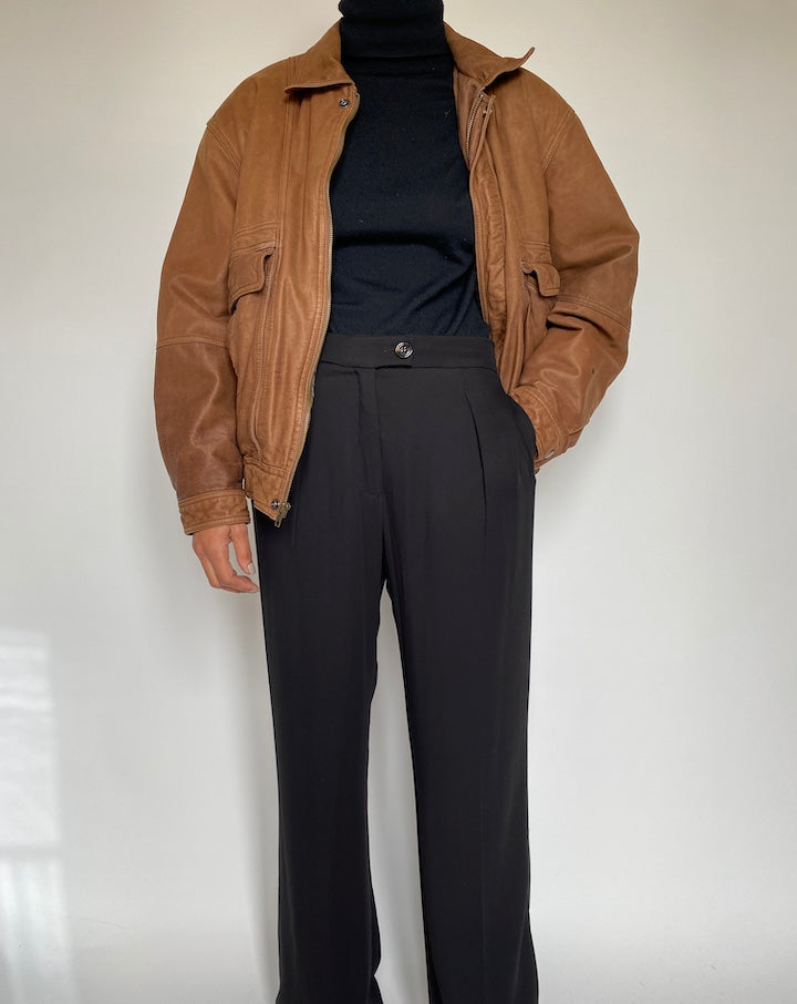 VINTAGE BROWN OVERSIZED LEATHER JACKET 2211