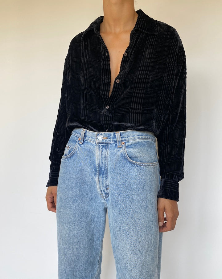 VINTAGE BLACK RALPH LAUREN VELVET BLOUSE 3314