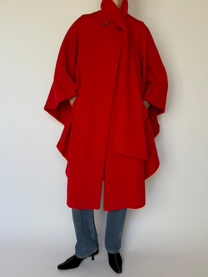 Vintage Red Wool Cape Coat 6600