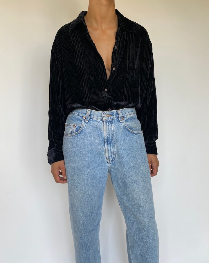 VINTAGE BLACK RALPH LAUREN VELVET BLOUSE 3314